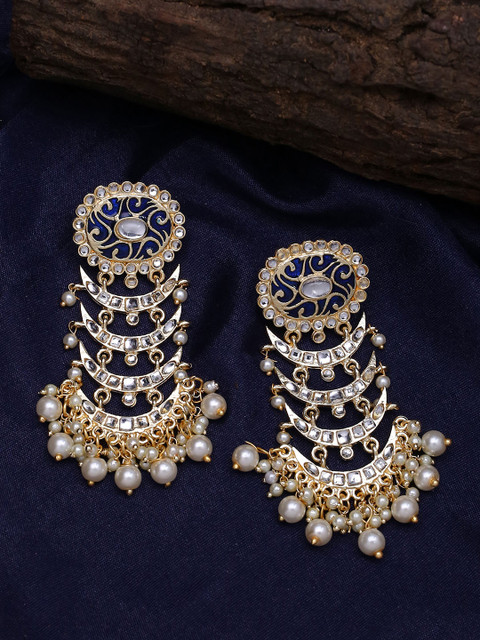

Shoshaa Gold-Plated & White Kundan Studded Classic Drop Earrings