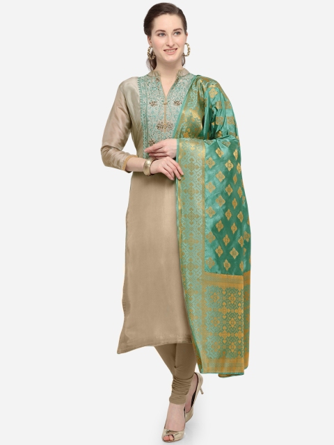 

Rajnandini Brown & Green Silk Blend Semi-Stitched Dress Material