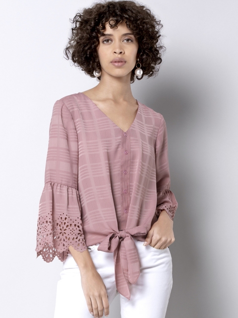 

FabAlley Women Pink Checked Shirt Style Top