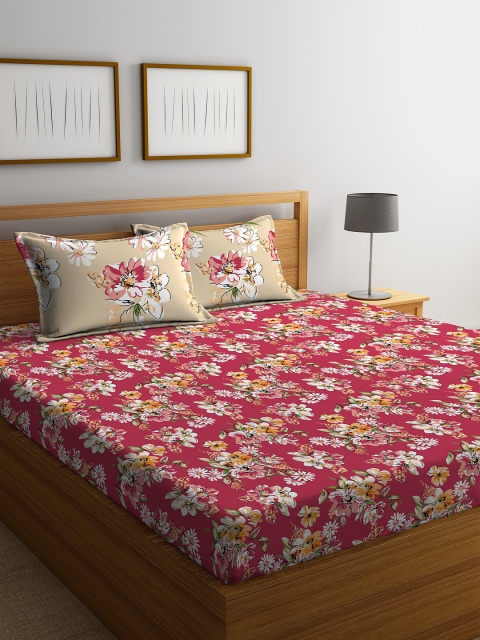 

Portico New York Red Floral 144 TC Cotton 1 Queen Bedsheet with 2 Pillow Covers