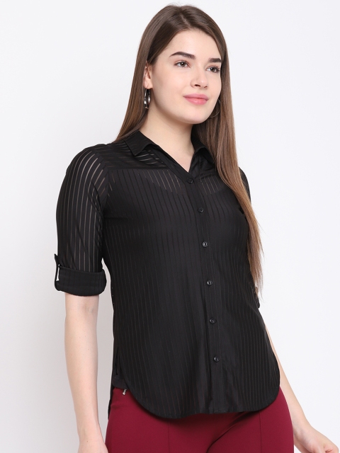 

Texco Women Black Regular Fit Striped Casual Shirt