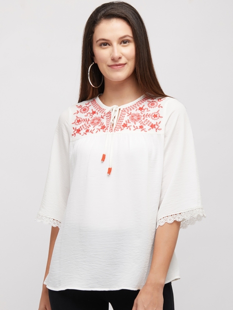 

109F Women White Printed A-Line Top