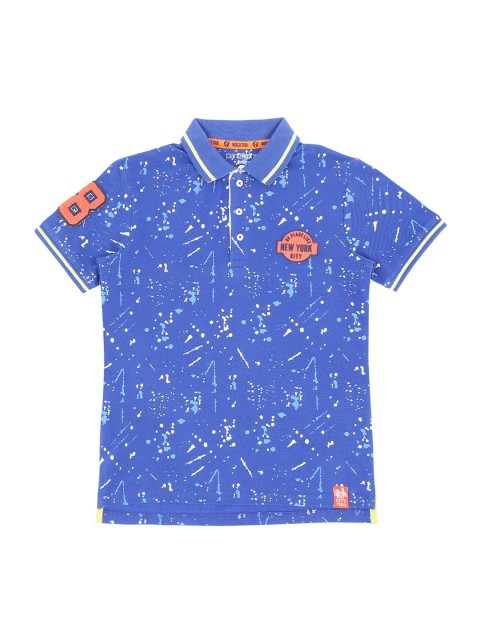 

Pantaloons Junior Boys Blue Printed Polo Collar T-shirt