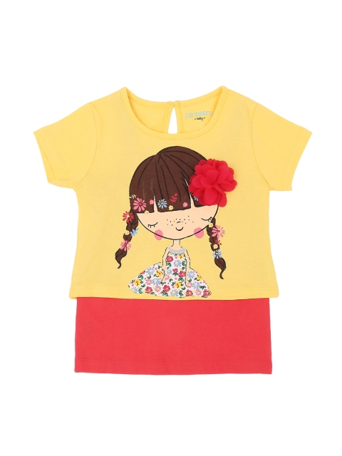 

Pantaloons Baby Girls Yellow Printed Round Neck Pure Cotton T-shirt