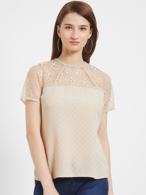 109F Women Beige Self Design Top