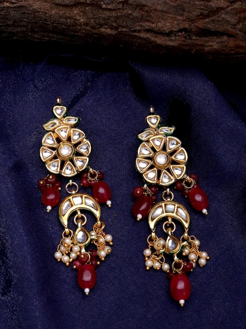 

Shoshaa Gold-Plated & Red Geometric Kundan Drop Earrings