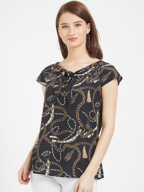 

109F Women Black Printed A-Line Top