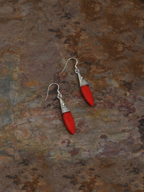 

Silverholic Red Contemporary Drop Silver Earrings