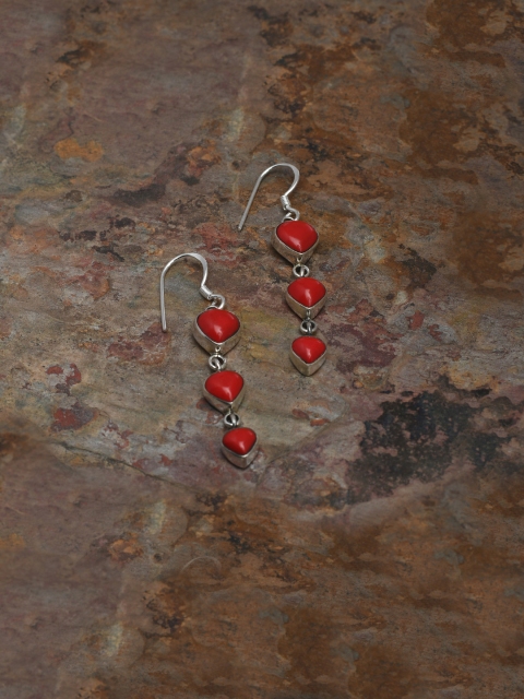 Silverholic Women Red Contemporary Drop Silver Earrings