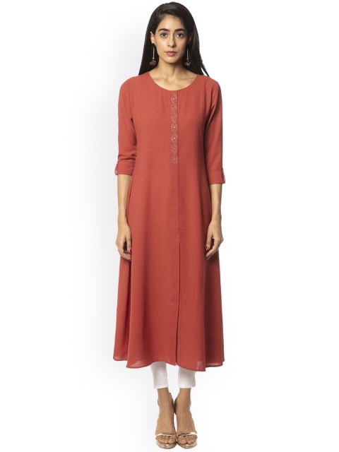

Soch Women Rust Red Solid A-Line Kurta
