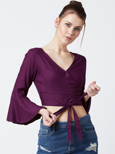 

U&F Women Purple Solid Wrap Top