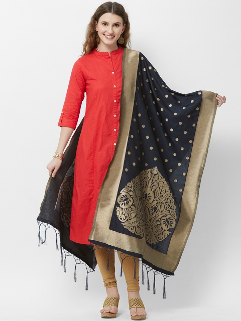 

Faserz Black & Gold-Toned Woven Design Dupatta