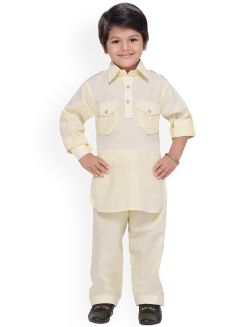 

Aj DEZInES Boys Beige Solid Kurta with Salwar