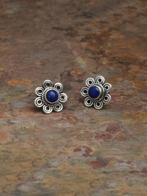 

Silverholic Women Blue Floral Handcrafted Silver Studs
