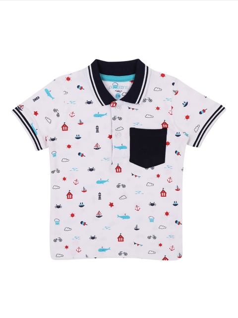 

Pantaloons Baby Boys White Printed Polo Collar Pure Cotton T-shirt