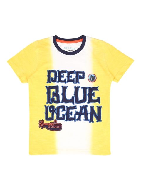 

Pantaloons Junior Boys Yellow Printed Round Neck Pure Cotton T-shirt