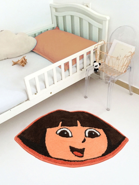 

Saral Home Multicoloured Smiley Dora Printed Anti-Skid Bath Rug, Beige