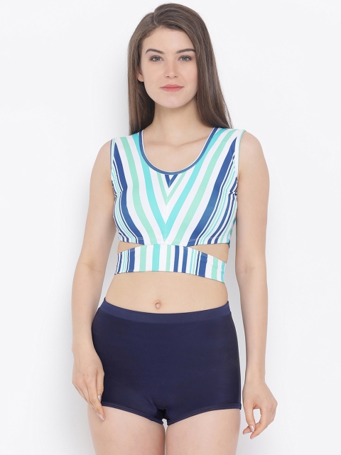 

Clovia Women White & Blue Striped Swim Set SM0081P18XL