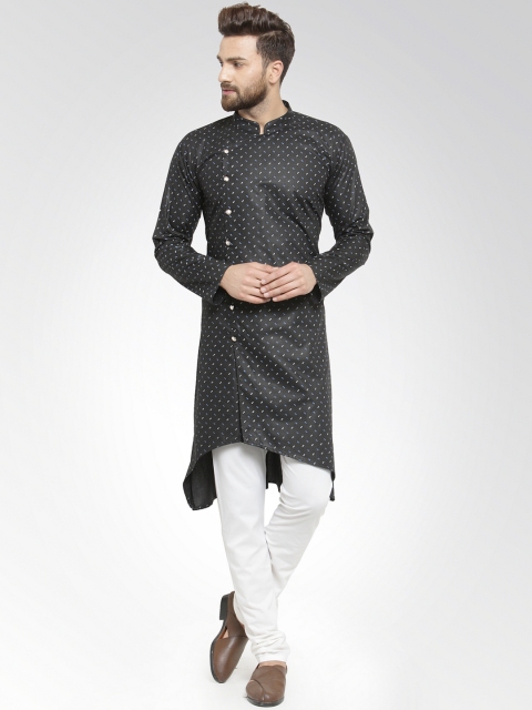 

SOJANYA Men Black & Off-White Printed Kurta with Churidar
