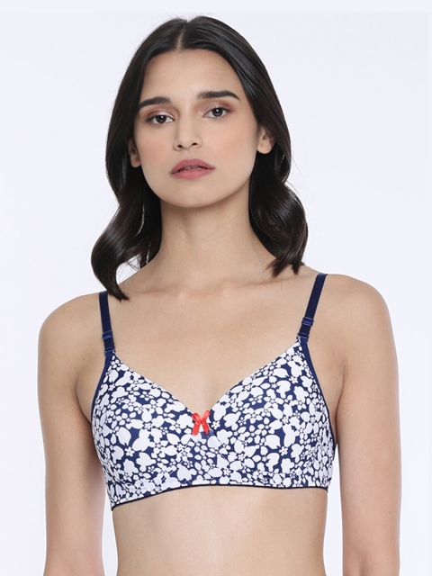 

Lady Love Off-White & Blue Printed Non-Wired Lightly Padded Everyday Bra LLBR1036
