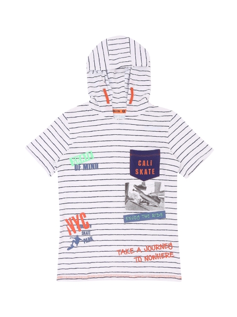 

Pantaloons Junior Boys White Striped Hood T-shirt