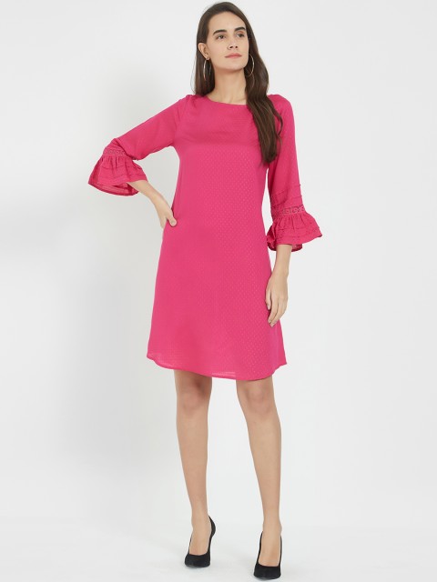 

Fusion Beats Women Pink Self Design A-Line Dress