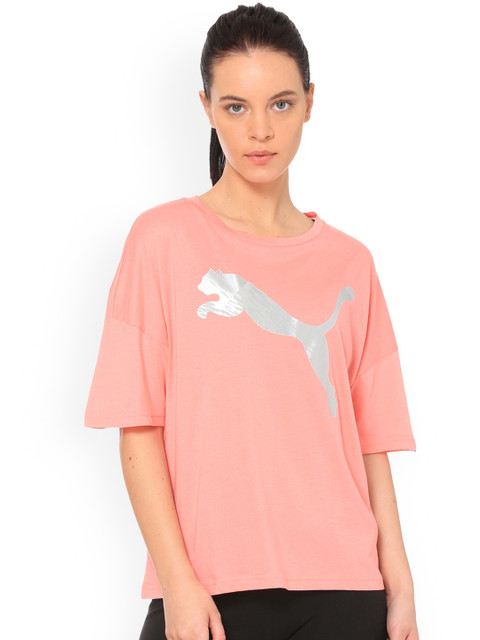 

Puma Women Coral Pink Printed Round Neck T-shirt