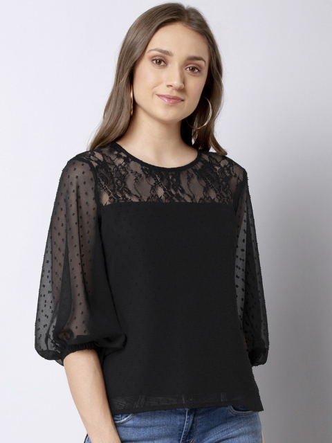 

FabAlley Women Black Self Design High-Low Top