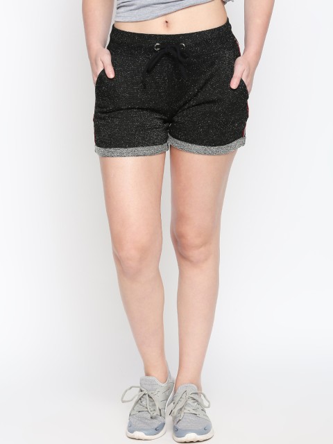 

Ajile by Pantaloons Women Black Self Design Regular Fit Regular Shorts