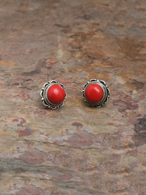 

Silverholic Red Handcrafted Circular Silver Studs