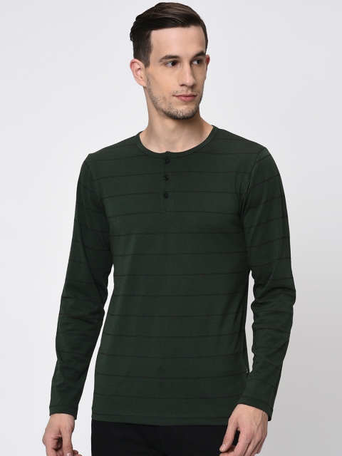 

Rigo Men Green Striped Henley Neck T-shirt