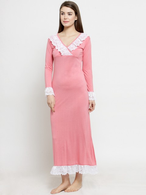 

Claura Pink & Off-White Solid Nightdress Cot-122