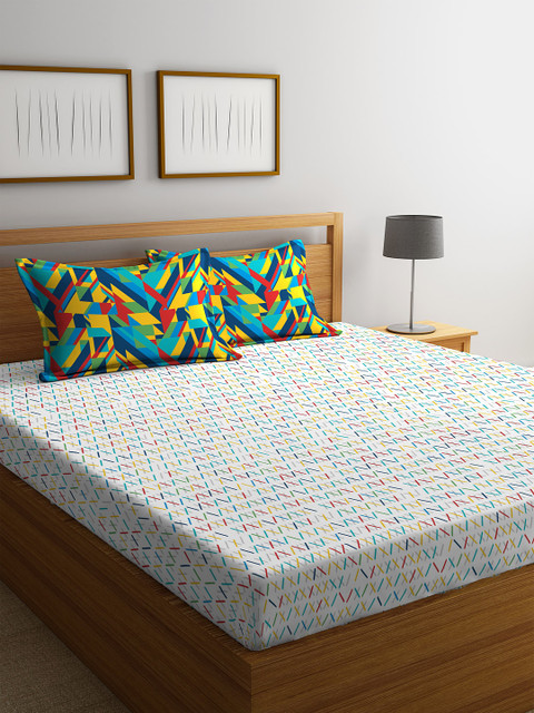 

Portico New York Multicoloured Geometric 144 TC Cotton 1 Queen Bedsheet with 2 Pillow Covers, Multi