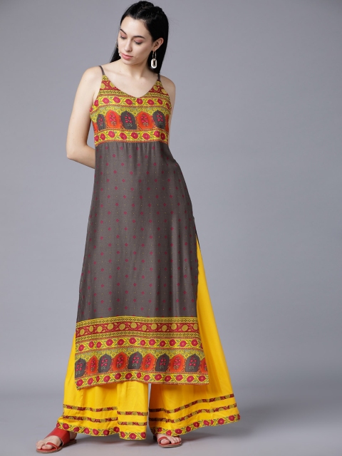 

Vishudh Women Olive Green Printed Kurta with Palazzos