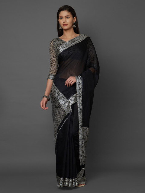 

Mitera Women Black Printed Silk Cotton Saree