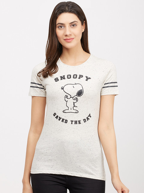 

Peanuts Featured White Snoopy Printed Tshirt for Women, Off white