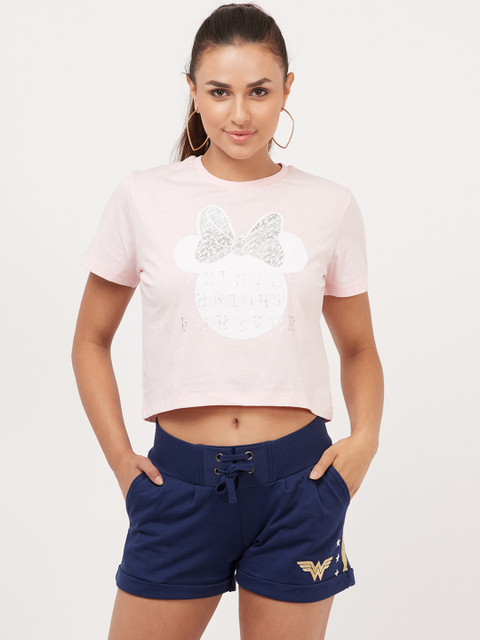 

Free Authority Women Pink Mickey & Friends Printed T-shirt