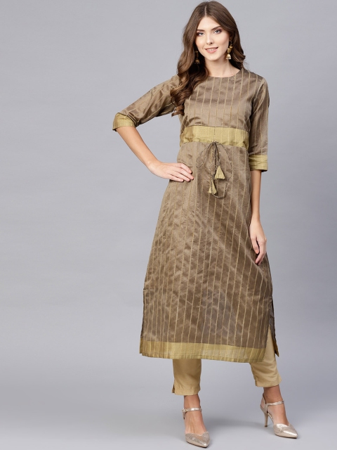 

Inddus Women Beige Striped Straight Kurta