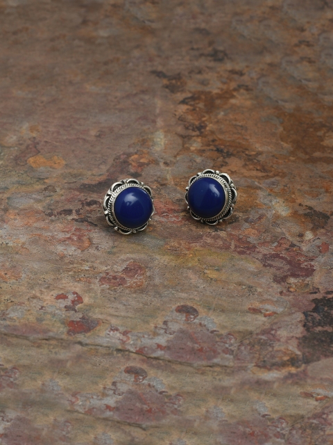 

Silverholic Women Navy Blue Circular Handcrafted Silver Studs