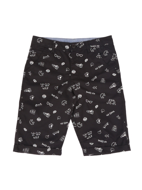 

Pantaloons Junior Boys Black Printed Regular Fit Regular Shorts