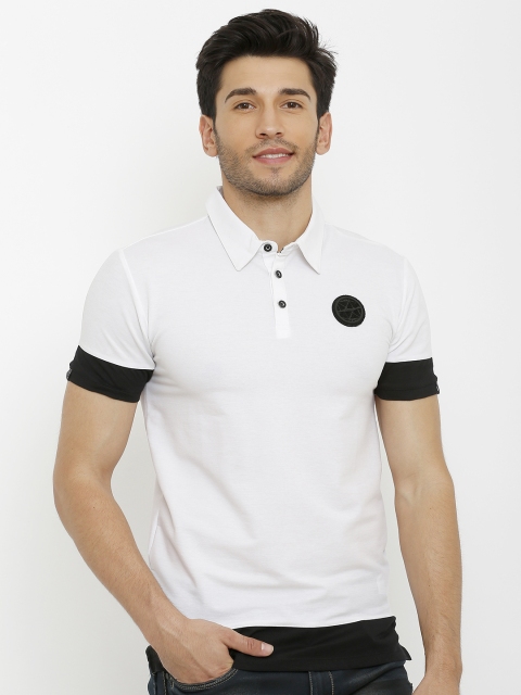 

Rex Straut Jeans Men White Colourblocked Polo Collar T-shirt