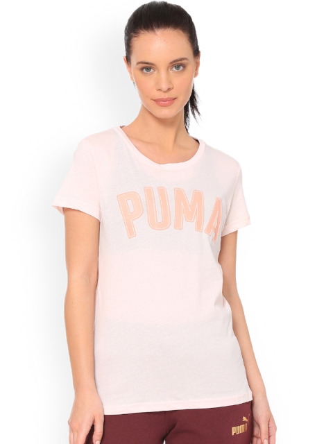 

Puma Women Pink Printed Round Neck T-shirt ATHLETIC Tee Pearl