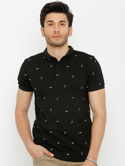 

Rex Straut Jeans Men Black Printed Polo Collar T-shirt