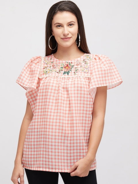 

109F Women Coral Checked A-Line Top