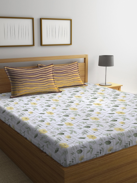 

BOMBAY DYEING Yellow Floral 104 TC Cotton 1 Queen Bedsheet with 2 Pillow Covers