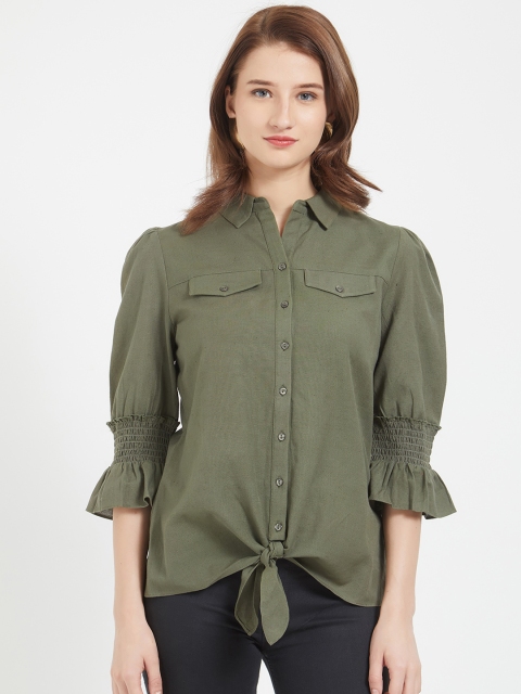 

109F Women Olive Green Regular Fit Solid Casual Shirt