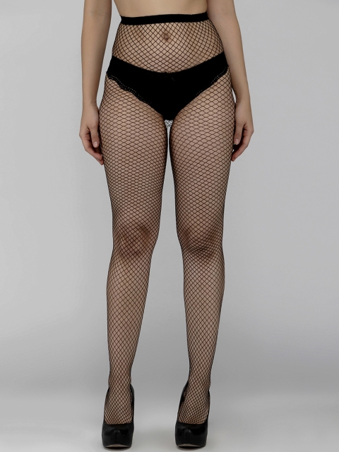 

Laceandme Women Black Solid Fishnet Stockings 4395