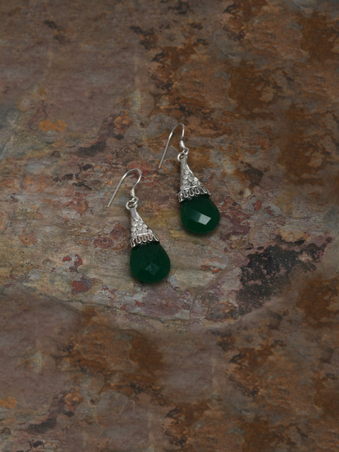 

Silverholic Green Handcrafted Contemporary Drop Silver Earrings