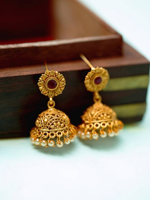 

Voylla Brass-Plated Gold-Toned Dome Shaped Jhumkas