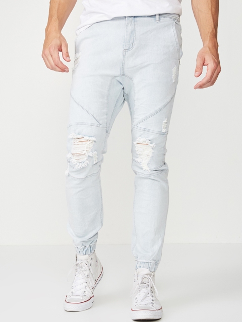

COTTON ON Men Blue Jogger Mid-Rise Mildly Distressed Jeans